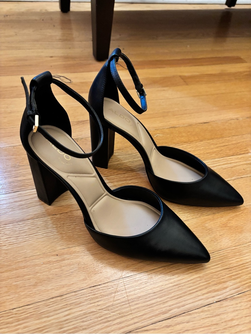 ALDO Black Pointed Toe Ankle-Strap Block Heels